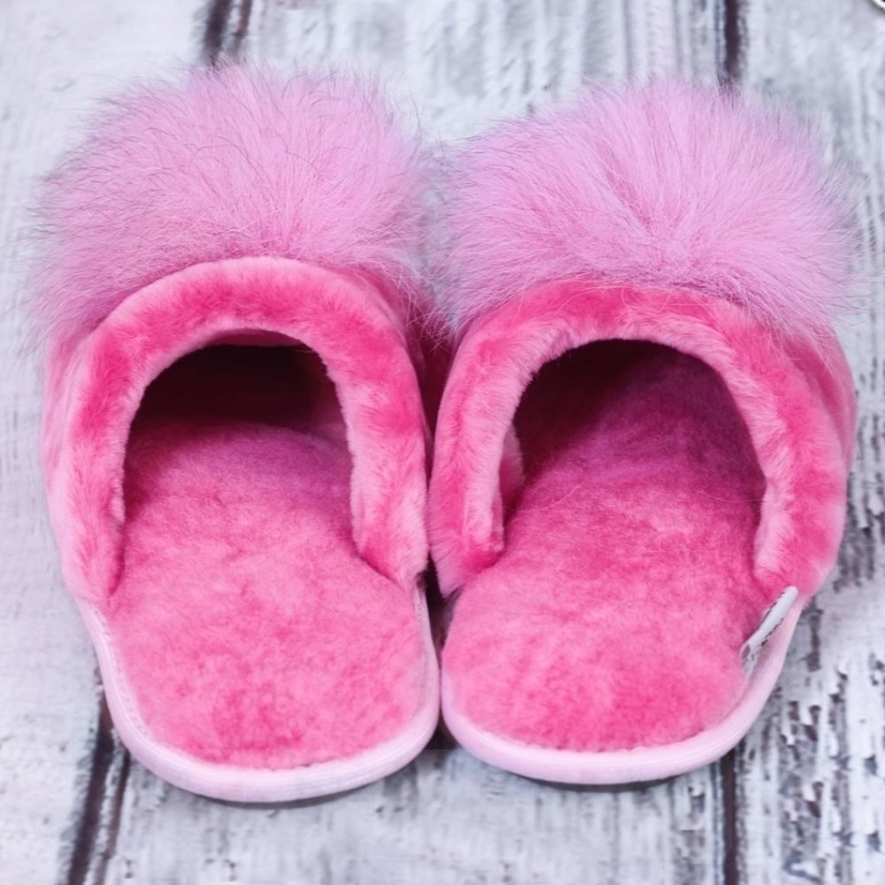 Pink fur sheepskin slippers " Eva" - Picture 2 of 11